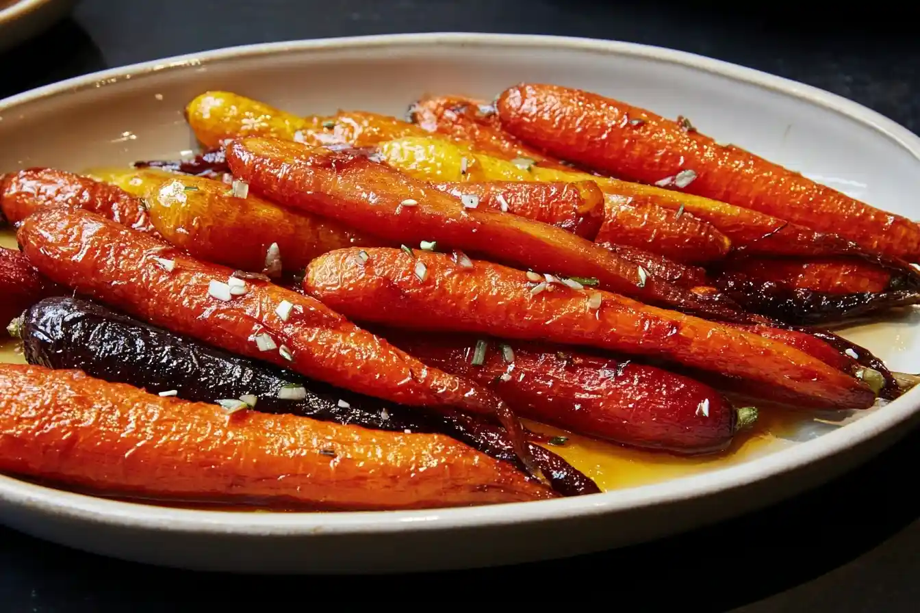 A white serving dish filled with glossy, colorful {{ $('Fetch Recipe Data').first().json["Main Keyword"] }}.