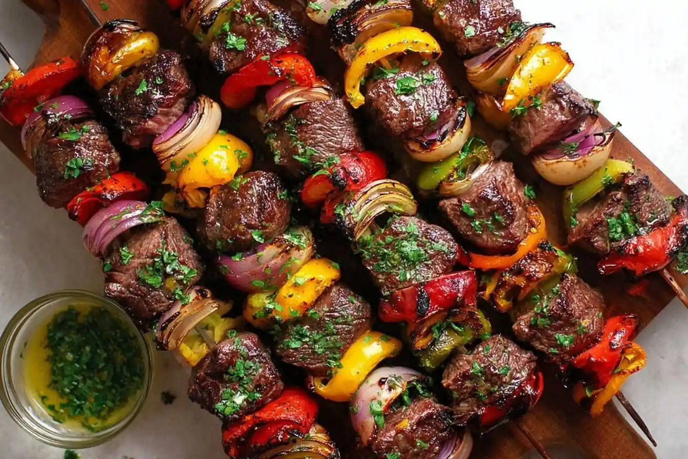 Fresh {{ $('Fetch Recipe Data').first().json["Main Keyword"] }} with peppers and onions on a wooden board.