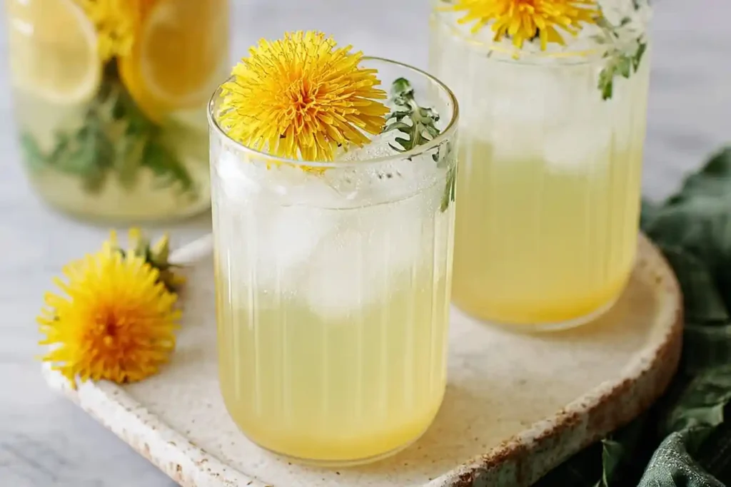 Two icy glasses of {{ $('Fetch Recipe Data').first().json["Main Keyword"] }} with yellow flowers.