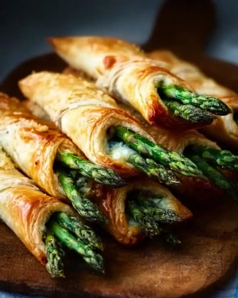 Asparagus Puff Pastry bundles served on a plate with herbs