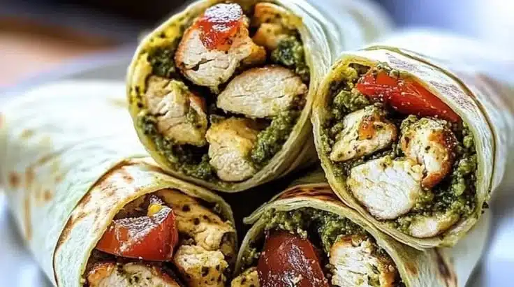 Delicious Chicken Pesto Wrap with Cheese served on a plate