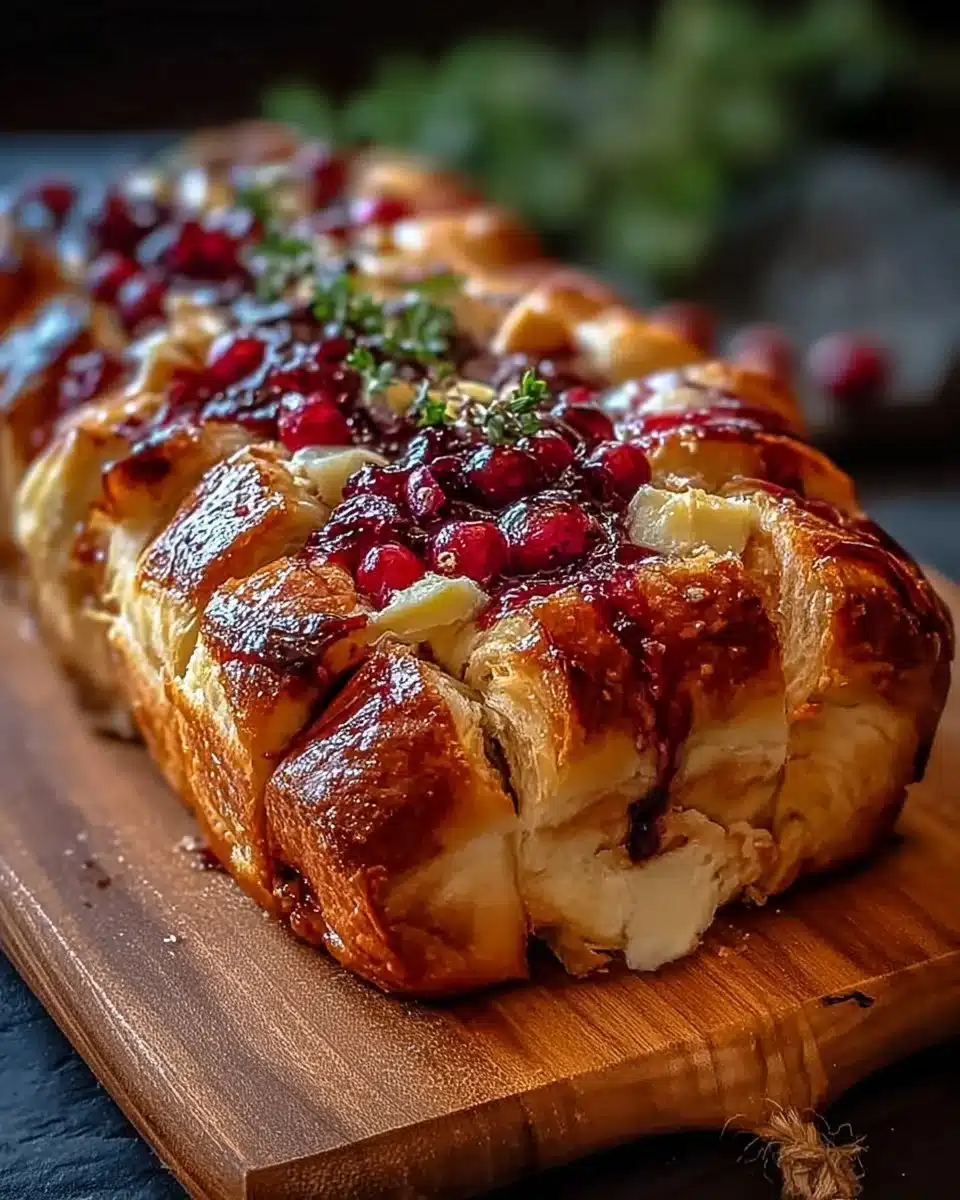 Cranberry Brie Pull-Apart Bread baked with gooey brie and tart cranberries.