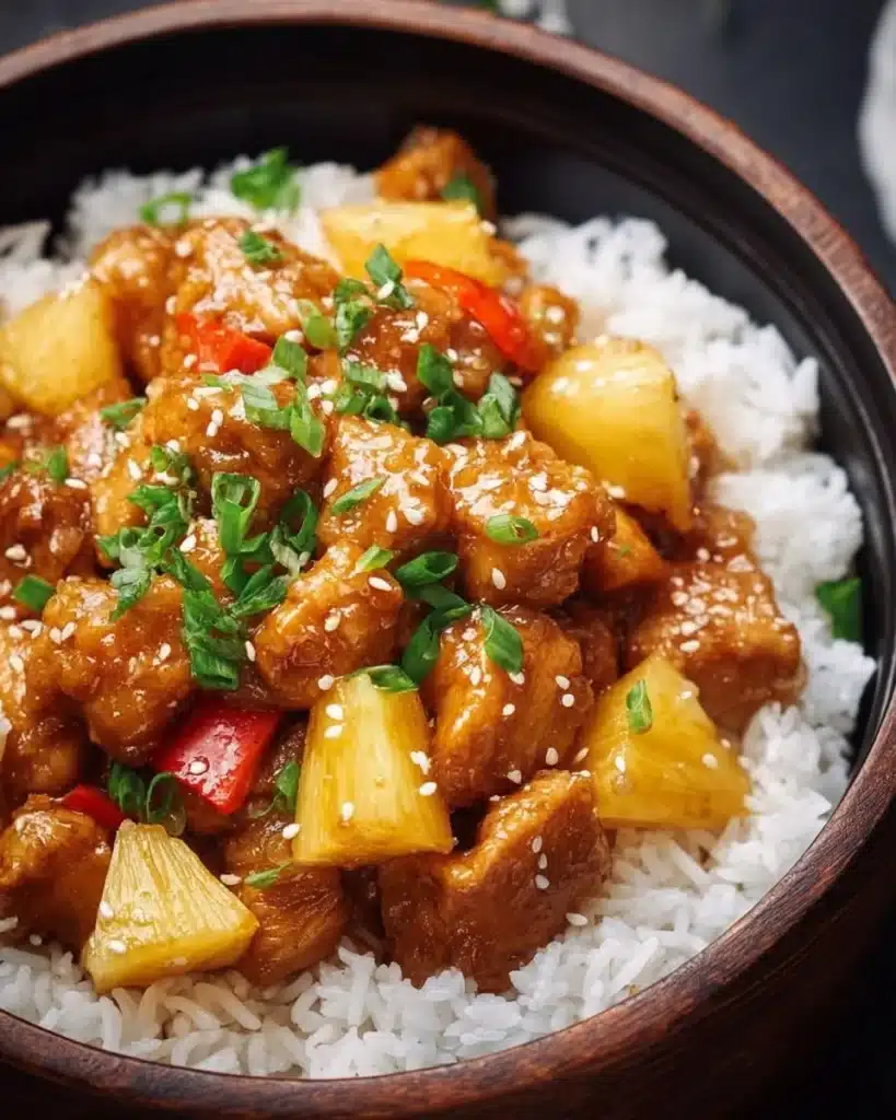 Crockpot Hawaiian Chicken dish with pineapple and savory sauce
