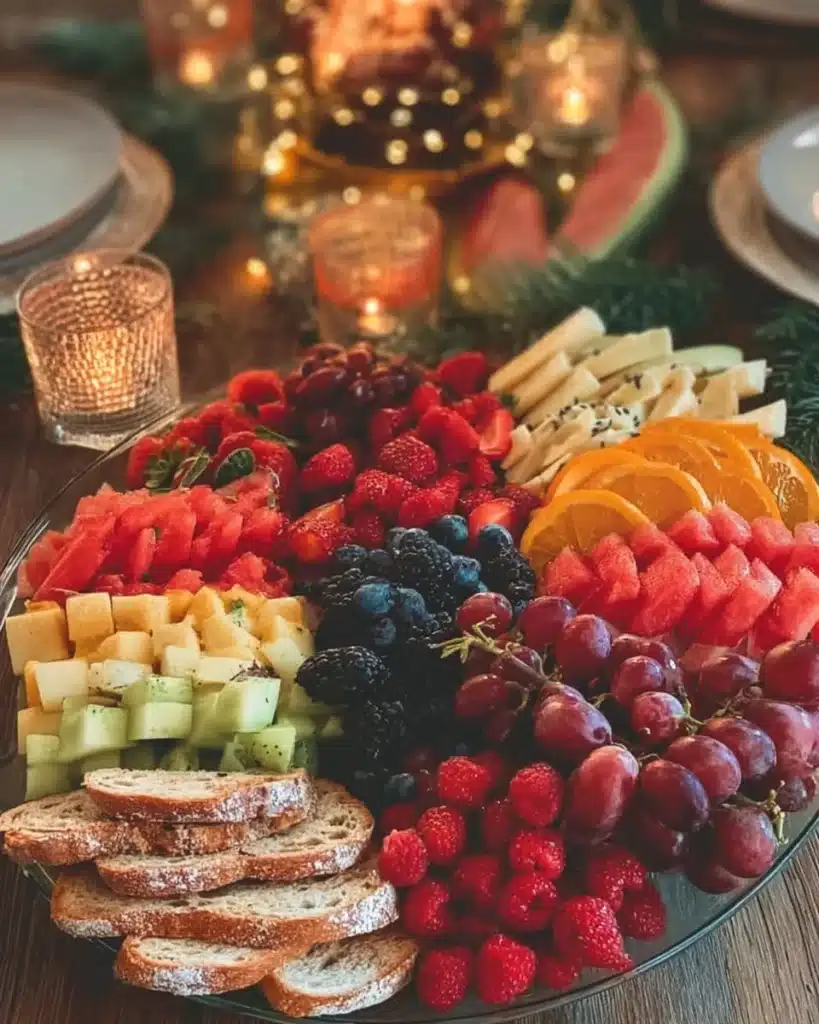 Beautifully decorated food table for holiday celebrations with festive decorations