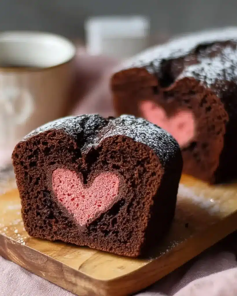 Hidden Heart Chocolate Loaf Cake with a surprise chocolate center