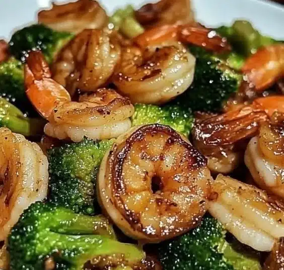High-protein honey garlic shrimp served on a plate with vegetables