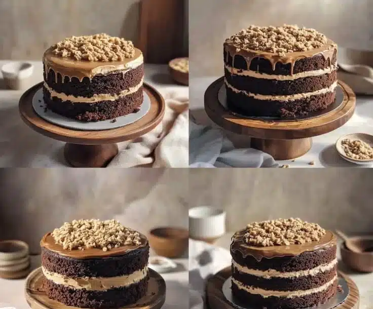 Peanut Butter Chocolate Layer Cake with rich chocolate layers and creamy peanut butter frosting