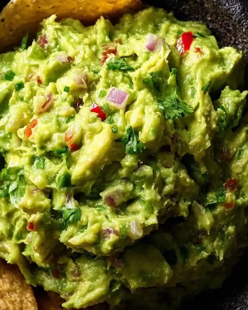 Bowl of simple guacamole for one with fresh ingredients