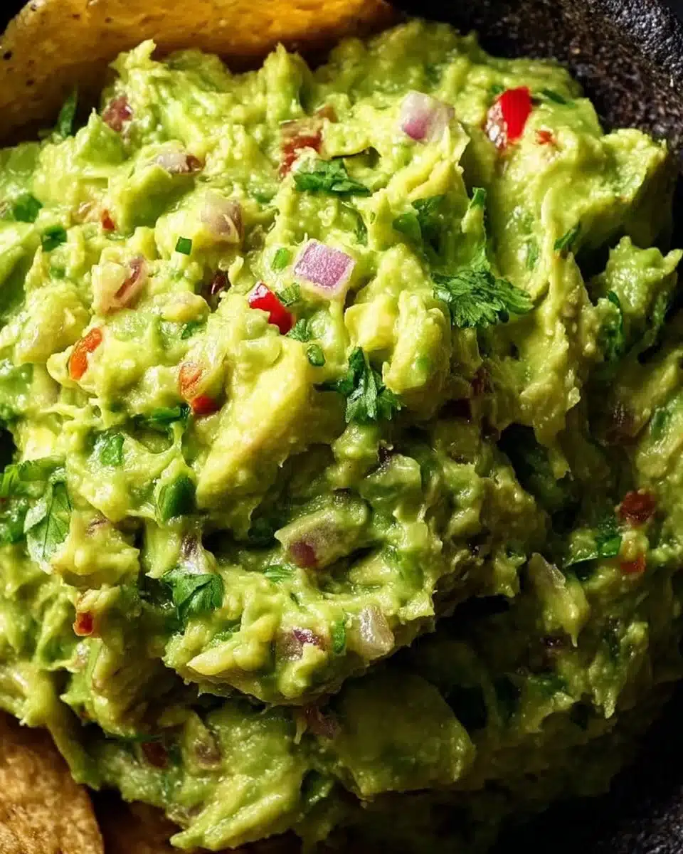 Bowl of simple guacamole for one with fresh ingredients