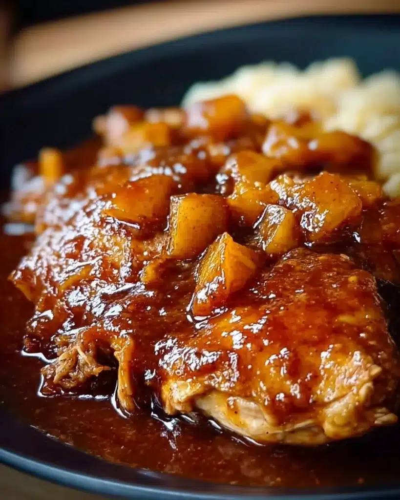 Slow Cooker Peach BBQ Sauce Chicken served with sides