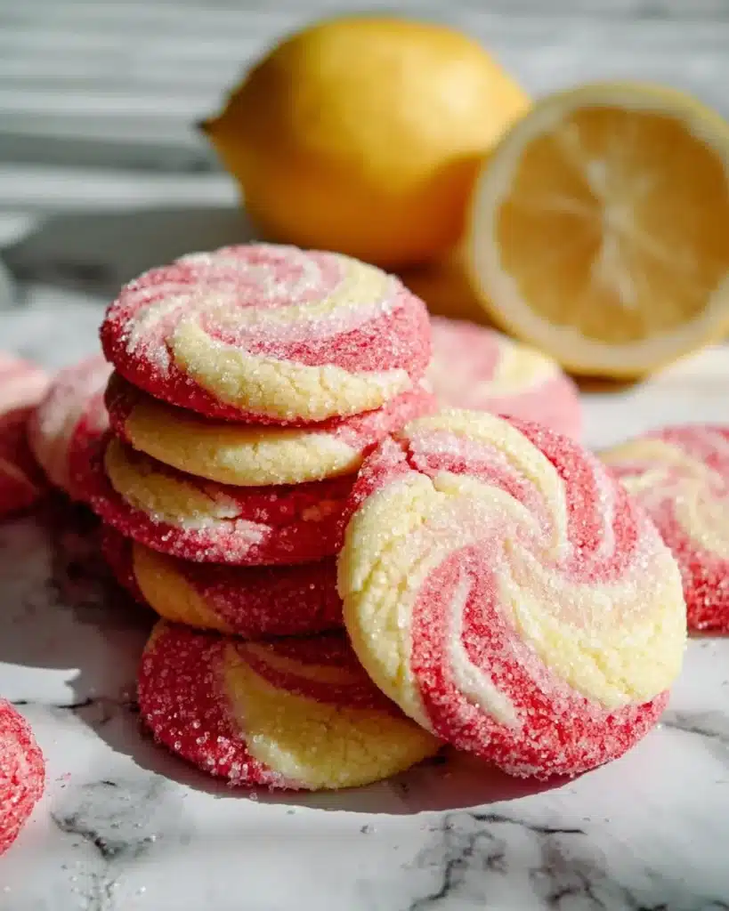 Freshly baked strawberry lemonade cookies on a cooling rack