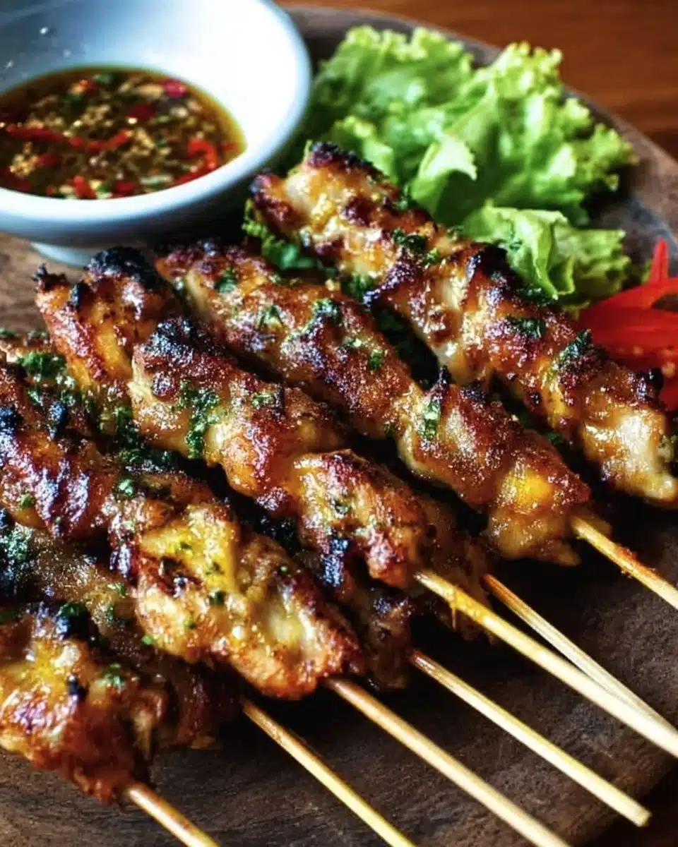Delicious Thai coconut chicken skewers grilled to perfection.