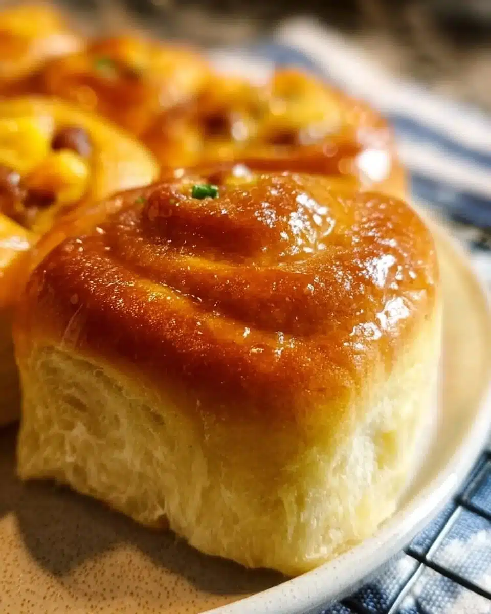 Delicious vanilla glazed breakfast rolls on a plate, perfect for a sweet morning treat.